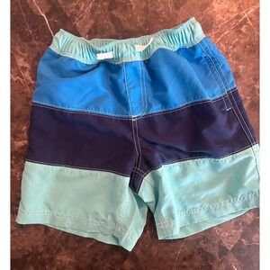 Hanna Andersson Boys Swimsuit Swim Trunks Blue Teal Strip Size 6-7